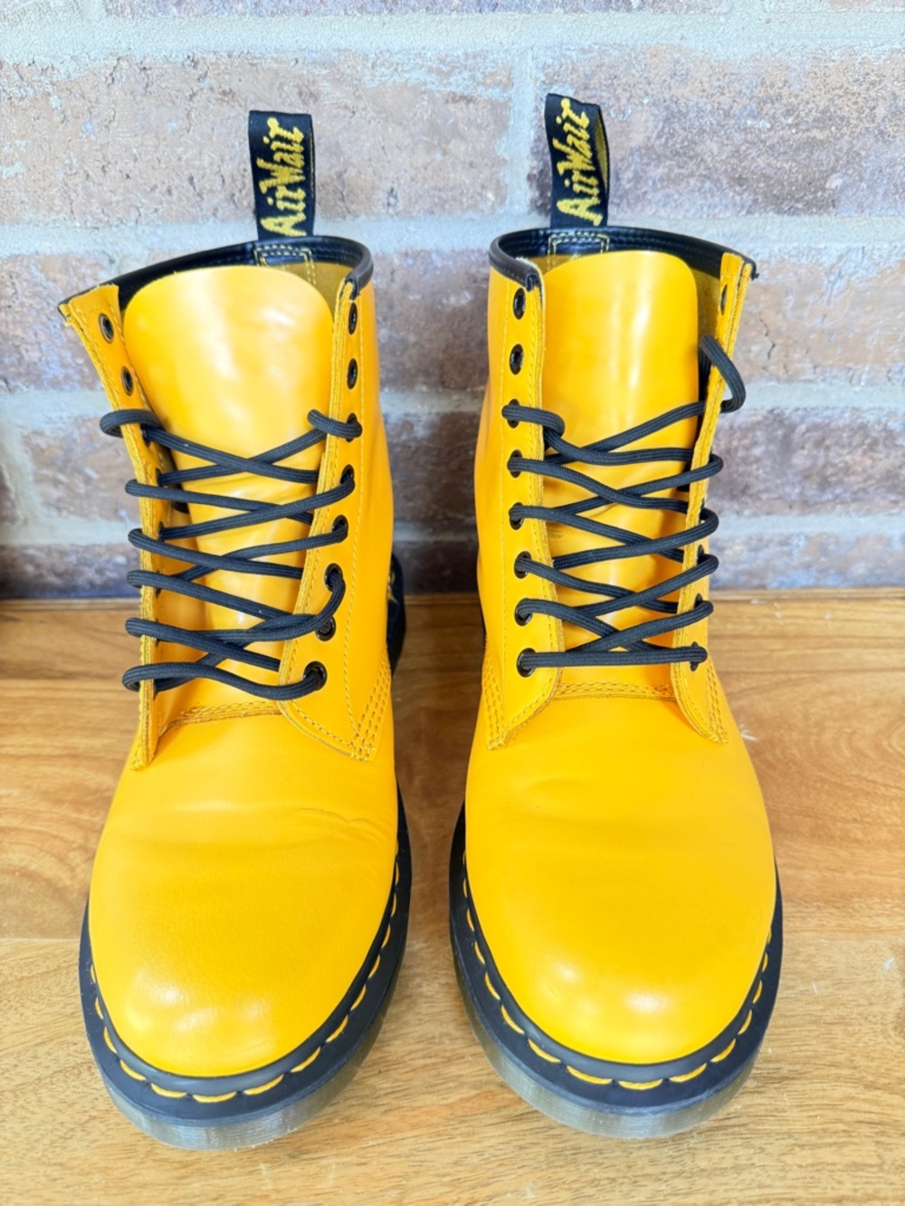 Dr. Martens Yellow 8-Eye Leather Boots with Black Laces